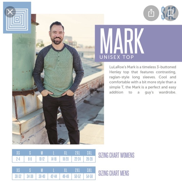 Red, Pink, and Green Rose Pattern Unisex Henley Top | LuLaRoe Mark - Picture 9 of 10